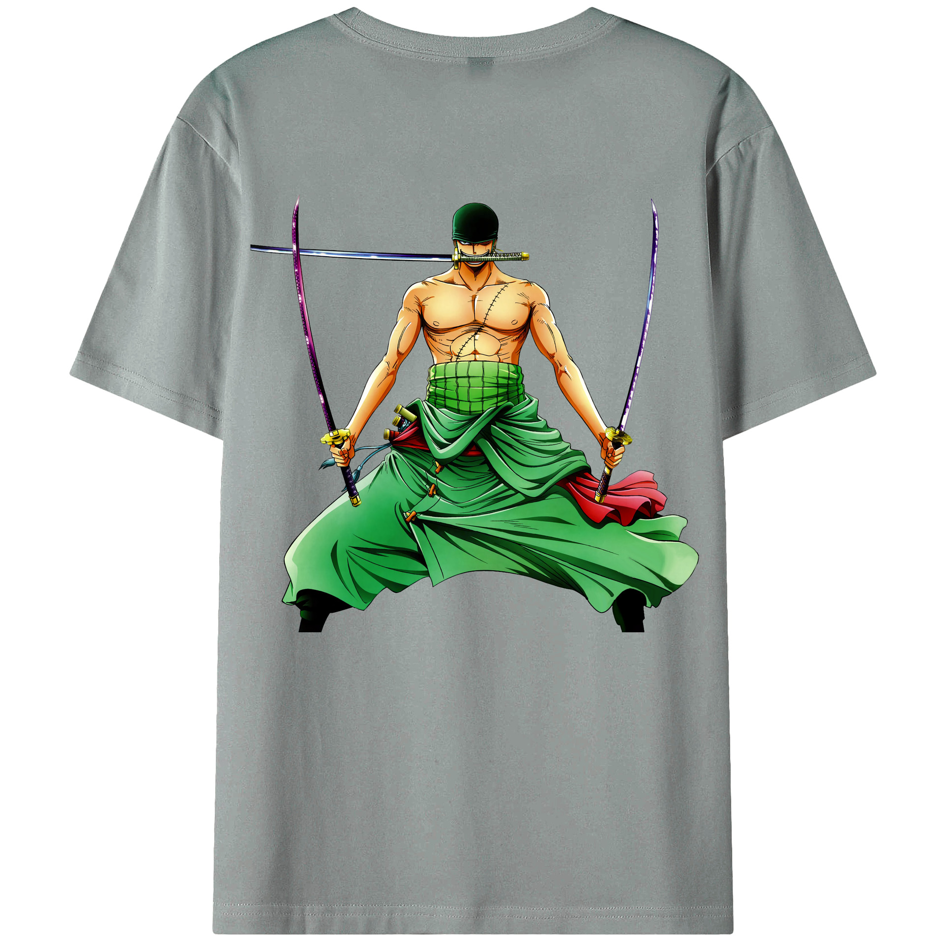 ワンピース ロロノア・ゾロ ONE PIECE Roronoa Zoro 綿100％ メンズ半袖Tシャツ（バックプリント） 通気性